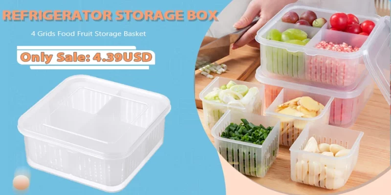 Refrigerator Storage Box 4/6 Grid Food Vegetable Fruit Storage - Image 9