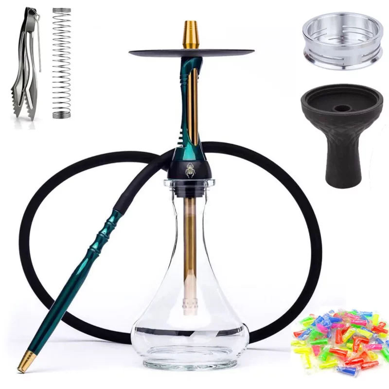 Steel Shisha Narguile  Complete Set with Glass Base, - Image 2