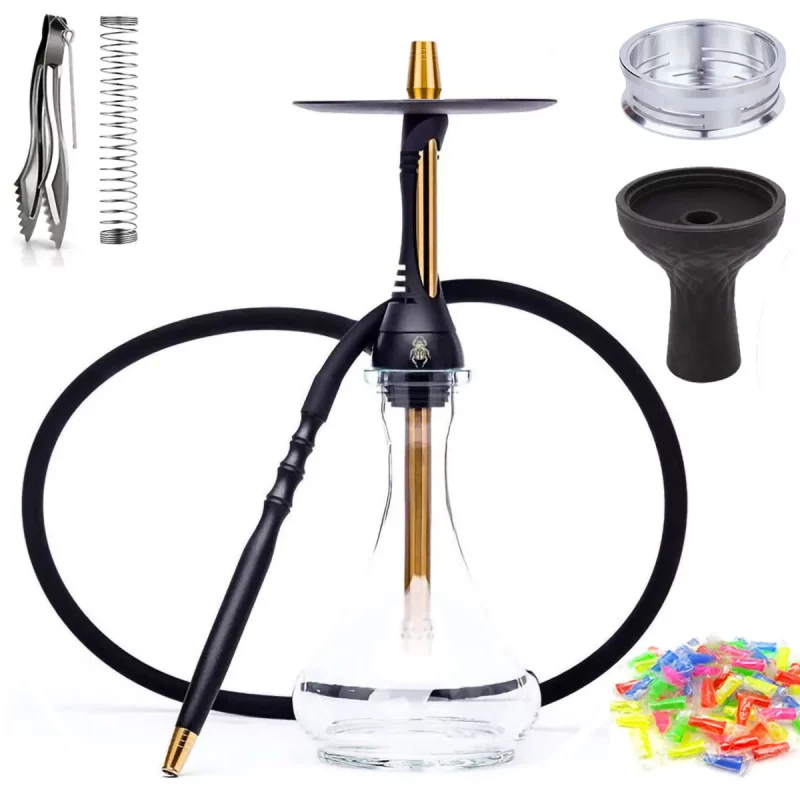 Steel Shisha Narguile  Complete Set with Glass Base, - Image 5