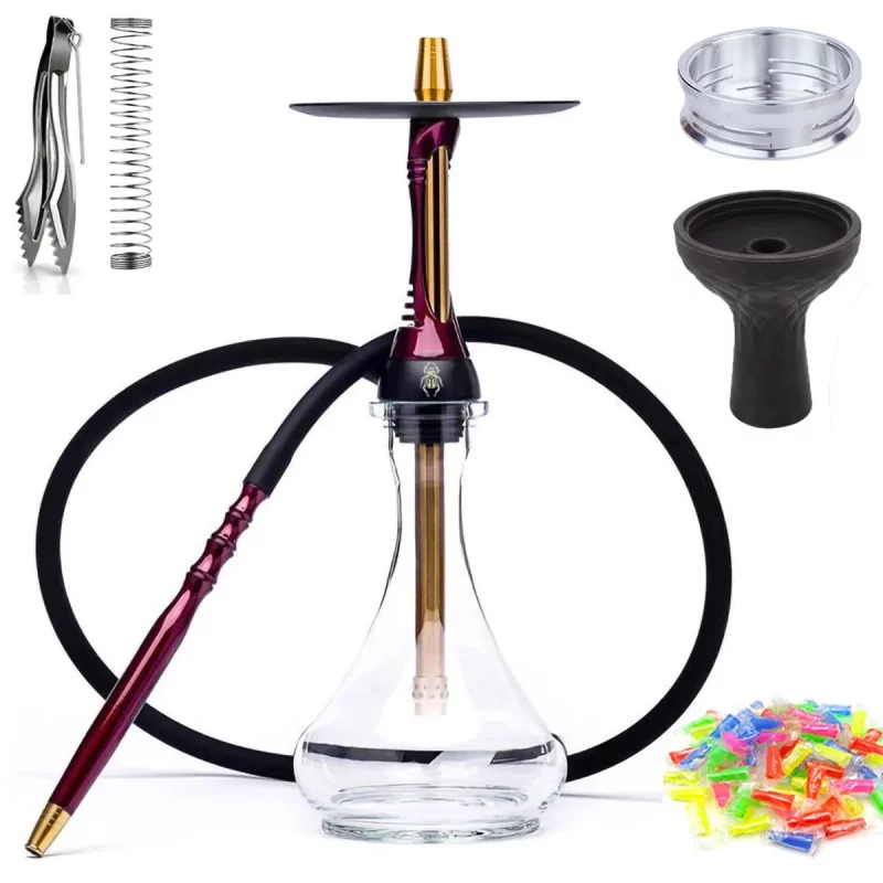 Steel Shisha Narguile  Complete Set with Glass Base, - Image 3