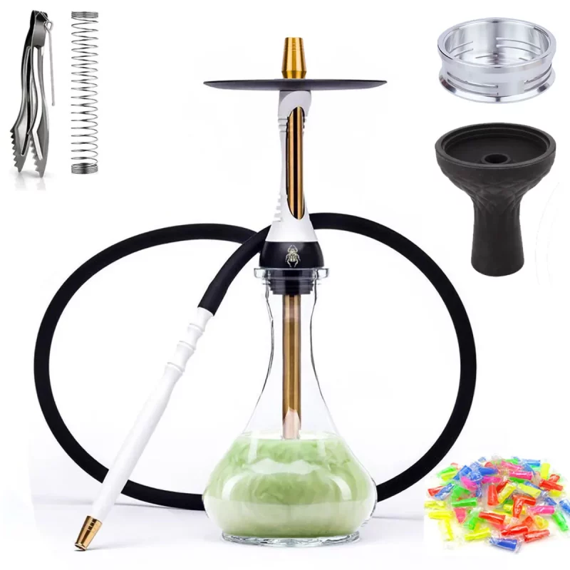 Steel Shisha Narguile  Complete Set with Glass Base,